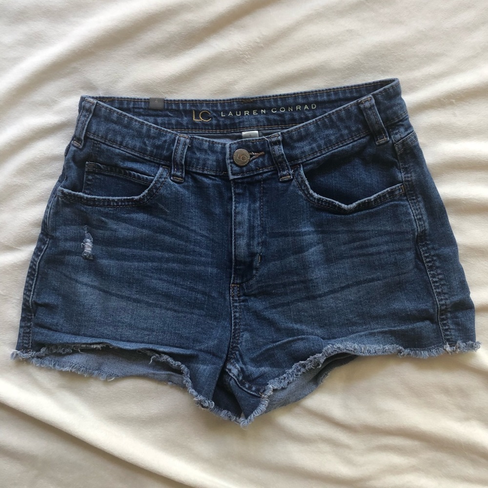 Lauren Conrad distressed high waisted shorts.